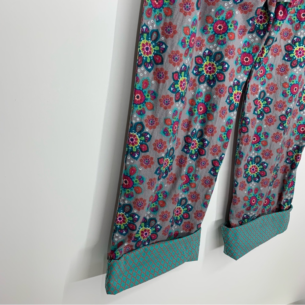 World Market Geometric Floral Boho Pajama Lounge Pants With Contrast Button Cuff - Picture 4 of 16